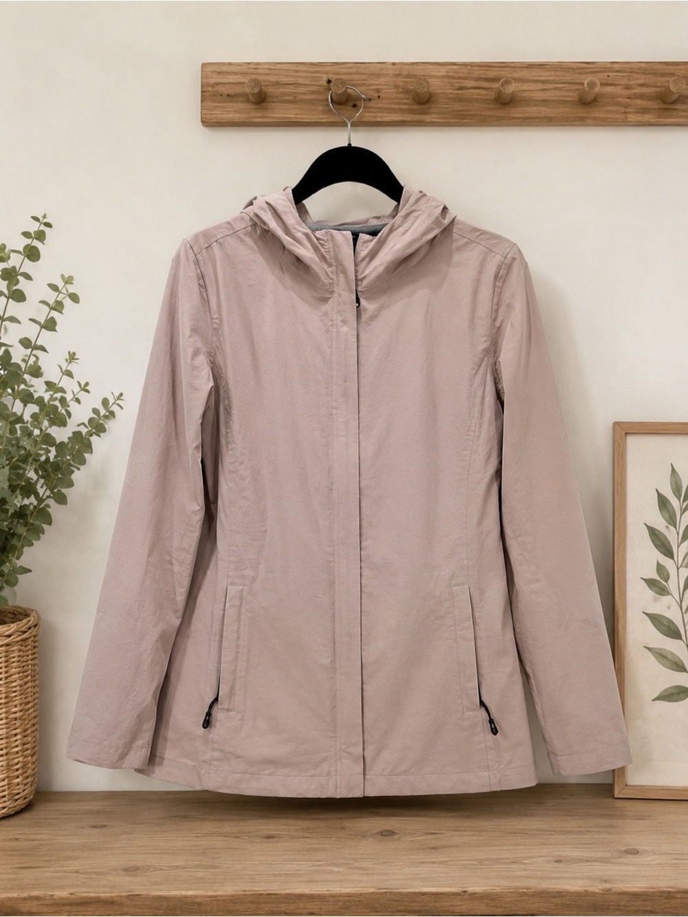 32 Degrees Women’s Taupe Hooded Utility Rain Jacket Lightweight Outdoor Coat